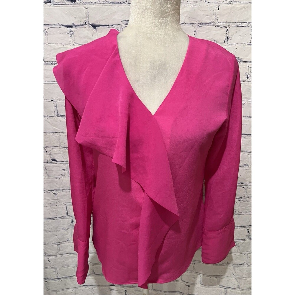 Banana Republic Ruffle Wrap Blouse Royal Fuchsia Long Sleeve XS